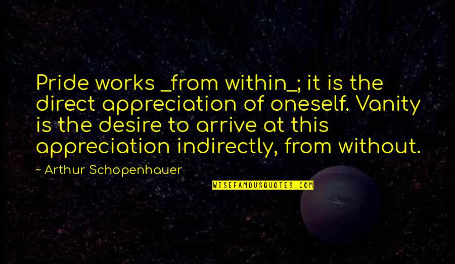 Schopenhauer's Quotes By Arthur Schopenhauer: Pride works _from within_; it is the direct