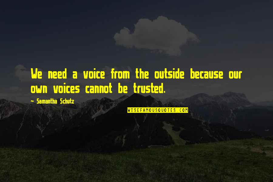 Schutz Quotes By Samantha Schutz: We need a voice from the outside because