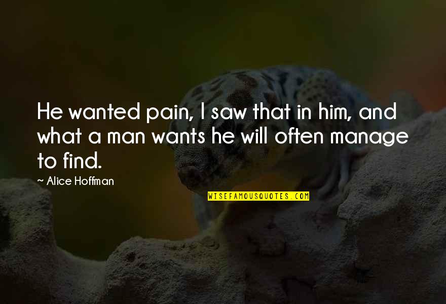 Schwackenet Quotes By Alice Hoffman: He wanted pain, I saw that in him, Schwackenet Quotes By Alice Hoffman: He wanted pain, I saw that in him,