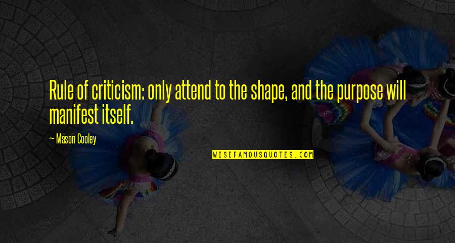 Schwalenberg Castle Quotes By Mason Cooley: Rule of criticism: only attend to the shape,