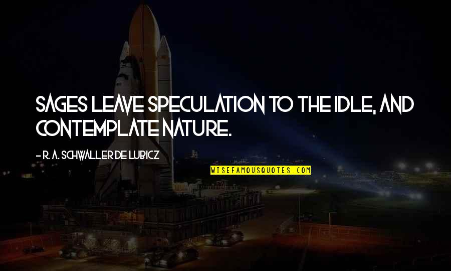 Schwaller Quotes By R. A. Schwaller De Lubicz: sages leave speculation to the idle, and contemplate