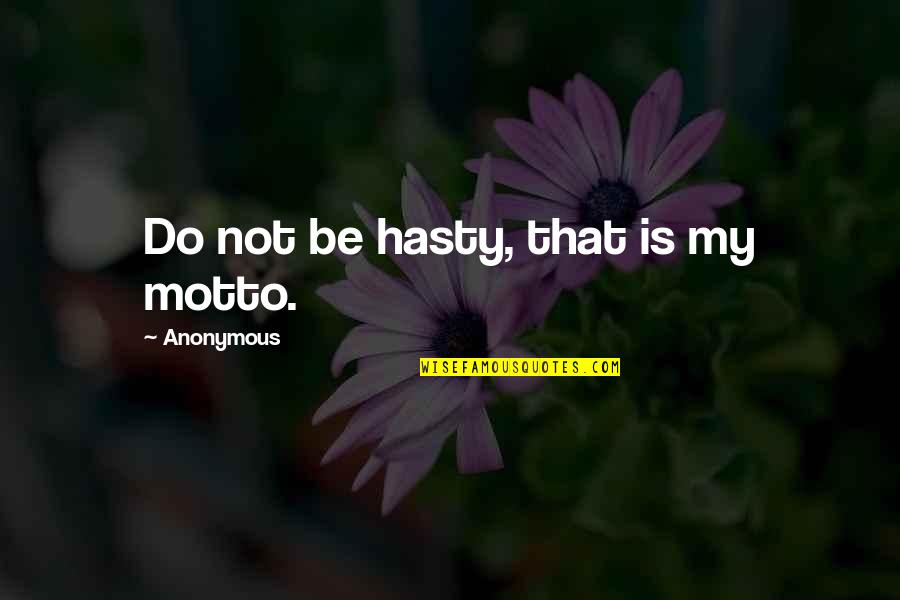 Schweikart Quotes By Anonymous: Do not be hasty, that is my motto.
