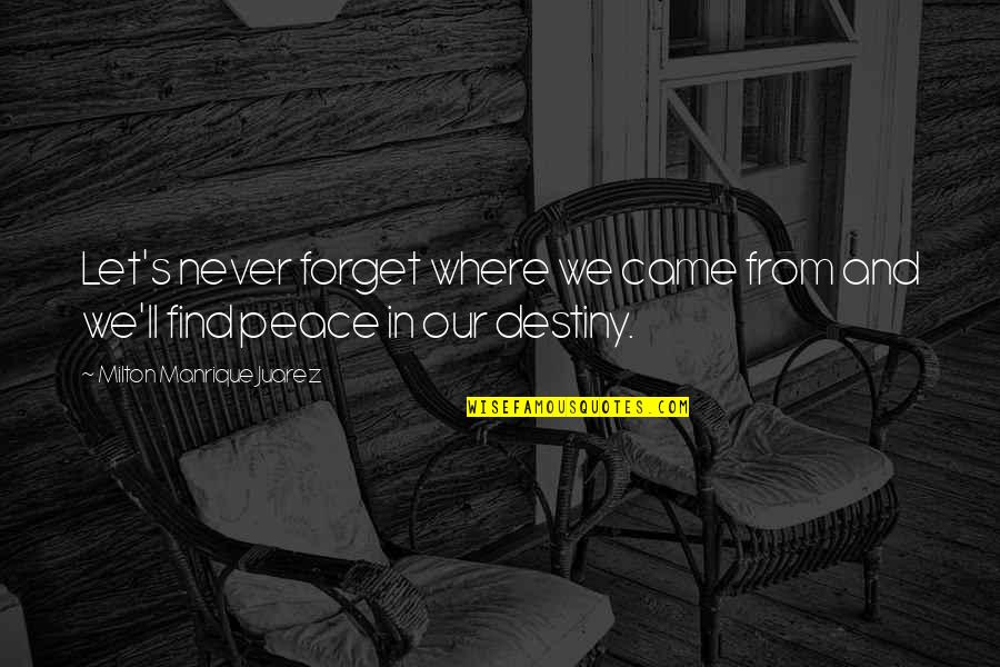 Schweller Properties Quotes By Milton Manrique Juarez: Let's never forget where we came from and Schweller Properties Quotes By Milton Manrique Juarez: Let's never forget where we came from and