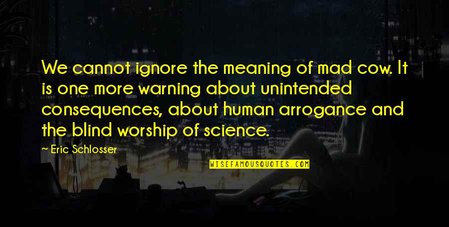 Science Worship Quotes By Eric Schlosser: We cannot ignore the meaning of mad cow. Science Worship Quotes By Eric Schlosser: We cannot ignore the meaning of mad cow.