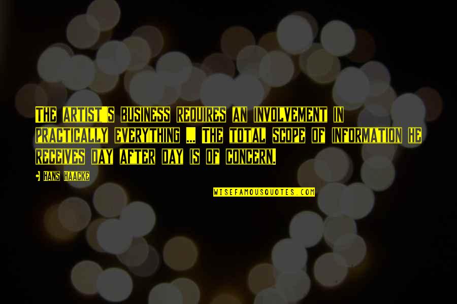 Sclavos Quotes By Hans Haacke: The artist's business requires an involvement in practically Sclavos Quotes By Hans Haacke: The artist's business requires an involvement in practically