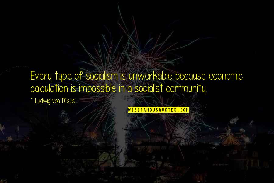 Sconfitta Sinonimo Quotes By Ludwig Von Mises: Every type of socialism is unworkable because economic Sconfitta Sinonimo Quotes By Ludwig Von Mises: Every type of socialism is unworkable because economic