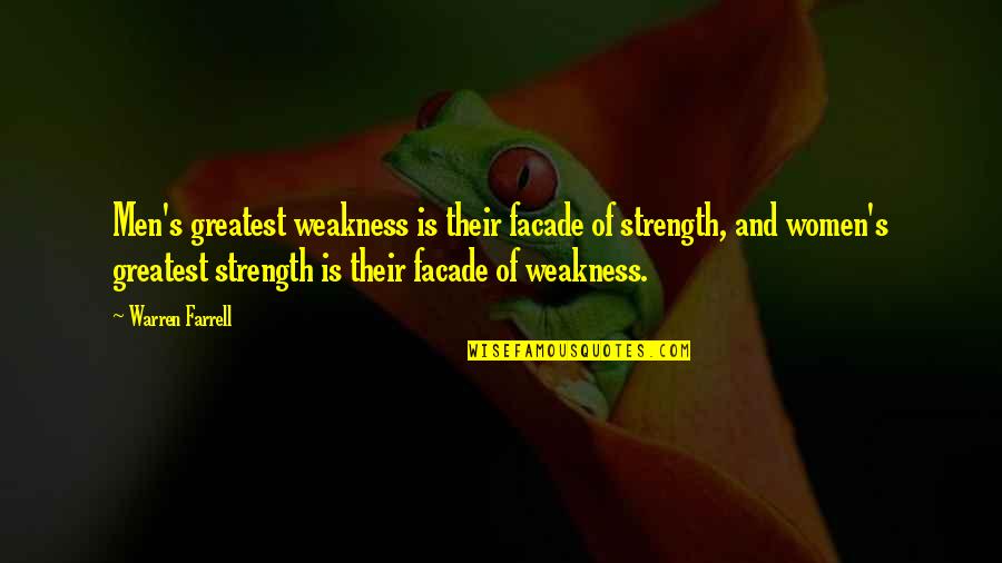 Scoresby Quotes By Warren Farrell: Men's greatest weakness is their facade of strength, Scoresby Quotes By Warren Farrell: Men's greatest weakness is their facade of strength,