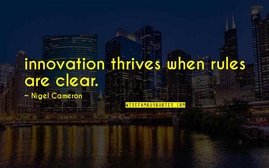 Scoria Turner Quotes By Nigel Cameron: innovation thrives when rules are clear. Scoria Turner Quotes By Nigel Cameron: innovation thrives when rules are clear.