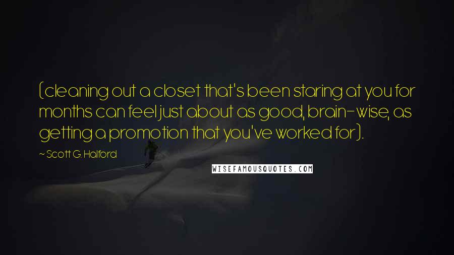 Scott G. Halford quotes: (cleaning out a closet that's been staring at you for months can feel just about as good, brain-wise, as getting a promotion that you've worked for).