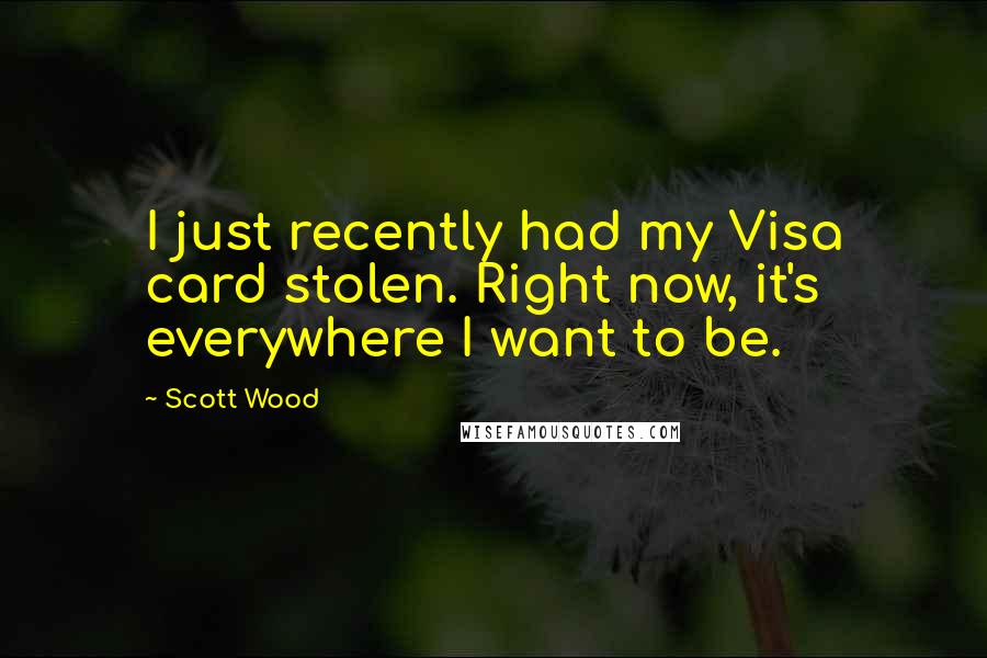 Scott Wood quotes: I just recently had my Visa card stolen. Right now, it's everywhere I want to be.