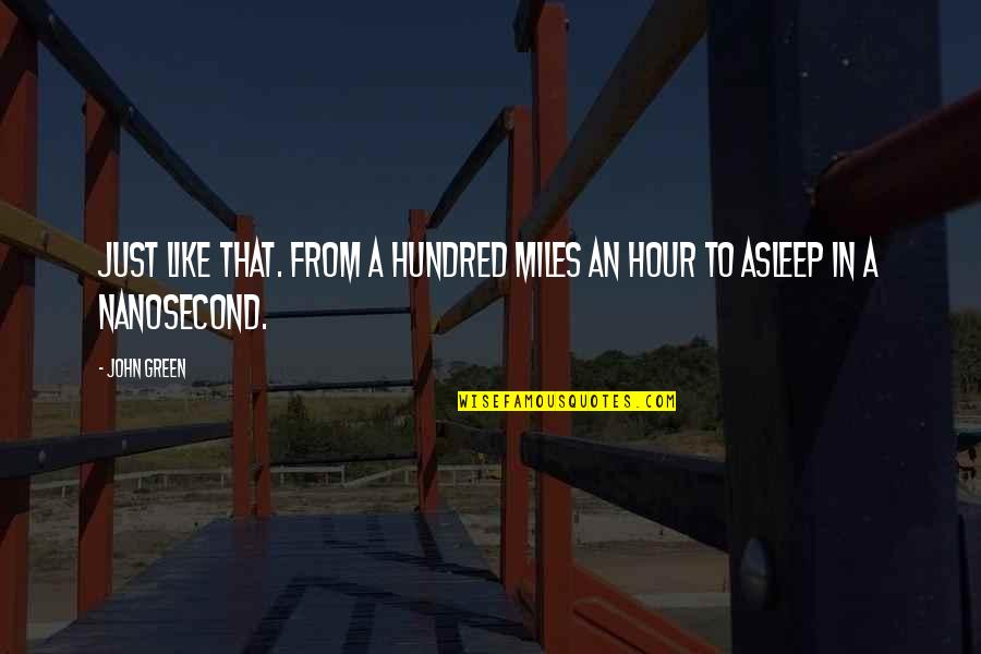 Screech Owl Quotes By John Green: Just like that. From a hundred miles an