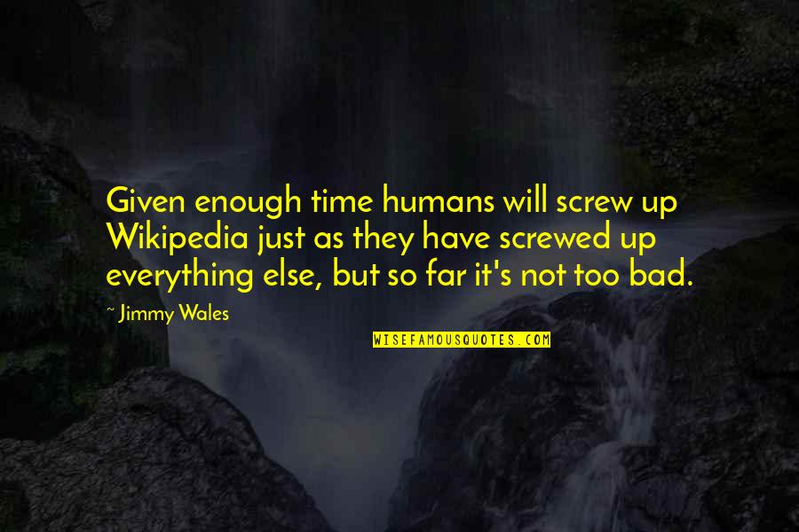 Screw Everything Up Quotes By Jimmy Wales: Given enough time humans will screw up Wikipedia