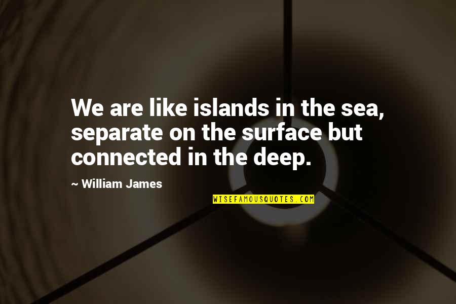 Scrivener Block Quotes By William James: We are like islands in the sea, separate