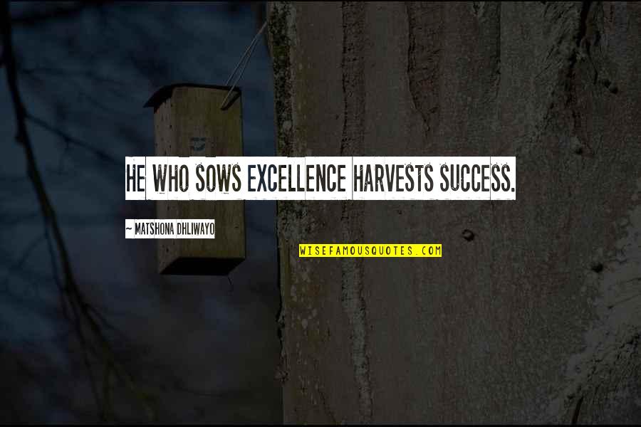 Scriveners Guild Quotes By Matshona Dhliwayo: He who sows excellence harvests success.