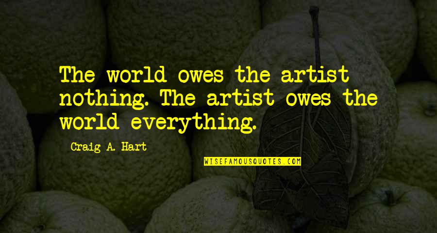 Scrotes Quotes By Craig A. Hart: The world owes the artist nothing. The artist