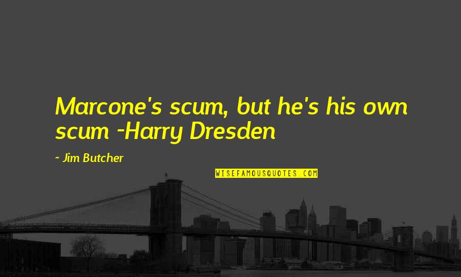 Scum Quotes By Jim Butcher: Marcone's scum, but he's his own scum -Harry