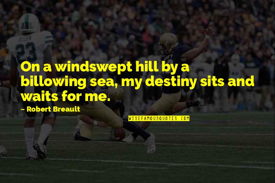 Sea And Me Quotes By Robert Breault: On a windswept hill by a billowing sea,