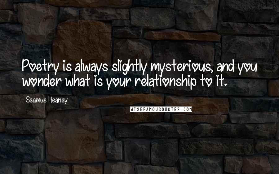 Seamus Heaney quotes: Poetry is always slightly mysterious, and you wonder what is your relationship to it.
