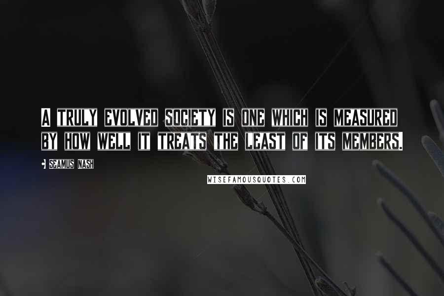 Seamus Nash quotes: A truly evolved society is one which is measured by how well it treats the least of its members.