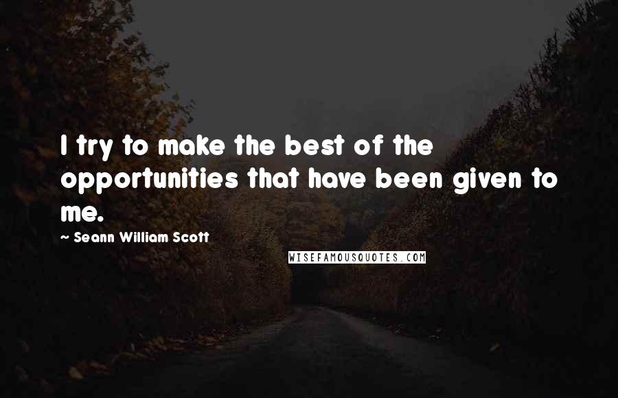 Seann William Scott quotes: I try to make the best of the opportunities that have been given to me.