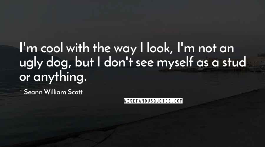 Seann William Scott quotes: I'm cool with the way I look, I'm not an ugly dog, but I don't see myself as a stud or anything.