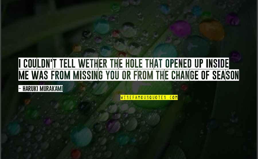 Season For Change Quotes By Haruki Murakami: I couldn't tell wether the hole that opened Season For Change Quotes By Haruki Murakami: I couldn't tell wether the hole that opened