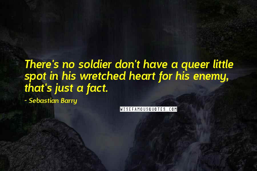 Sebastian Barry quotes: There's no soldier don't have a queer little spot in his wretched heart for his enemy, that's just a fact.