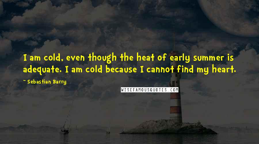 Sebastian Barry quotes: I am cold, even though the heat of early summer is adequate. I am cold because I cannot find my heart.