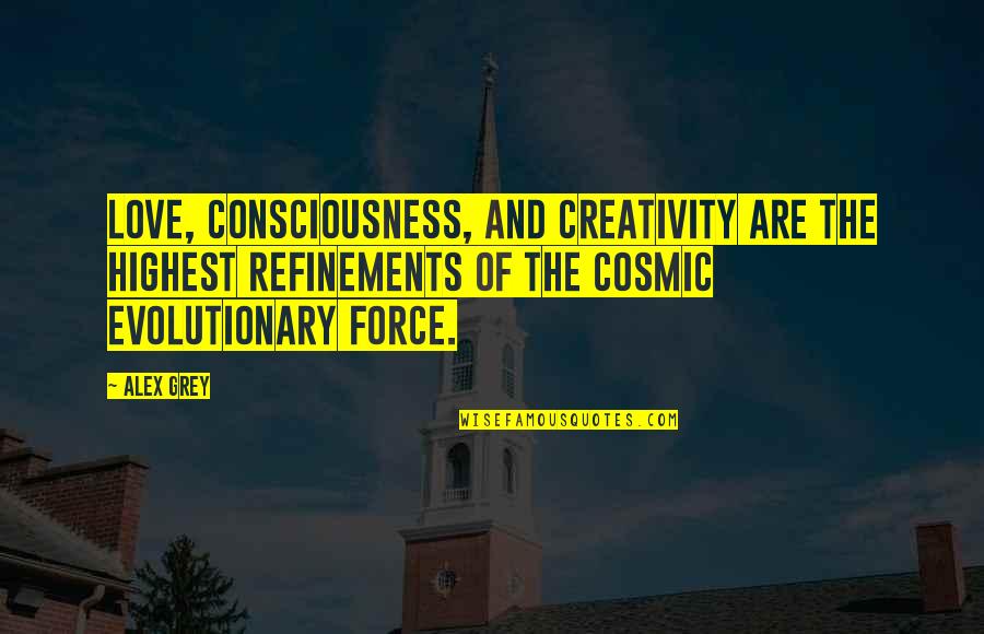 Seclusion In Life Quotes By Alex Grey: Love, consciousness, and creativity are the highest refinements Seclusion In Life Quotes By Alex Grey: Love, consciousness, and creativity are the highest refinements