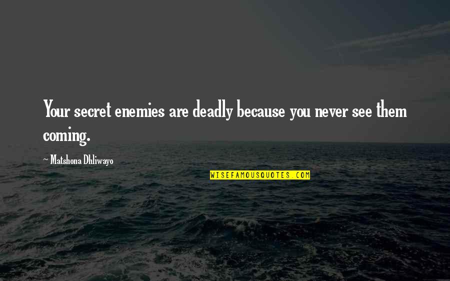 Secret Enemies Quotes By Matshona Dhliwayo: Your secret enemies are deadly because you never