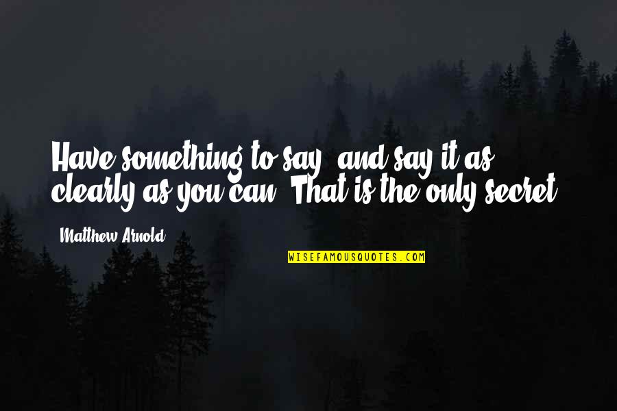 Secret Famous Quotes By Matthew Arnold: Have something to say, and say it as
