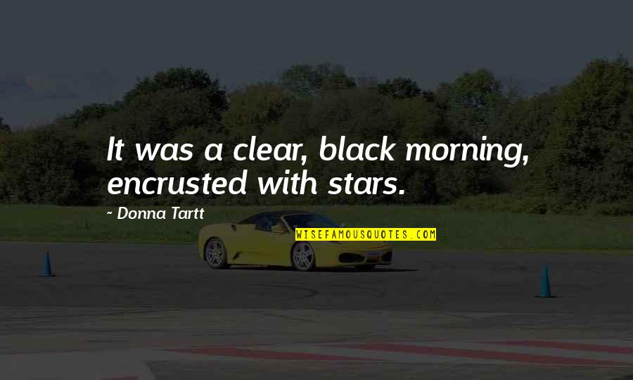 Secret History Tartt Quotes By Donna Tartt: It was a clear, black morning, encrusted with Secret History Tartt Quotes By Donna Tartt: It was a clear, black morning, encrusted with
