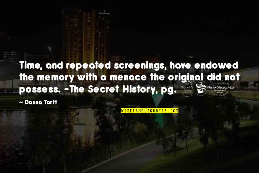 Secret History Tartt Quotes By Donna Tartt: Time, and repeated screenings, have endowed the memory Secret History Tartt Quotes By Donna Tartt: Time, and repeated screenings, have endowed the memory
