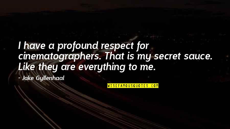 Secret I Like You Quotes By Jake Gyllenhaal: I have a profound respect for cinematographers. That