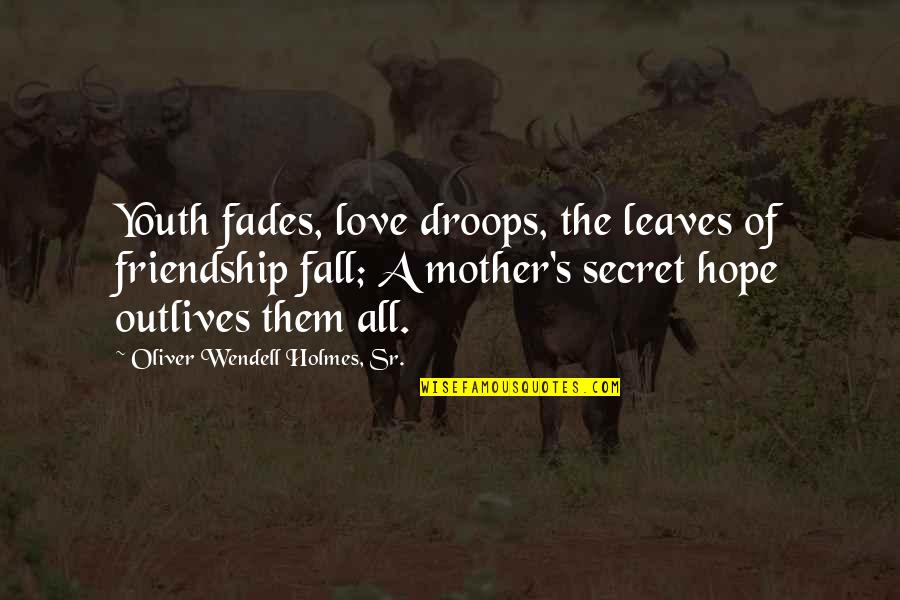 Secret Of Friendship Quotes By Oliver Wendell Holmes, Sr.: Youth fades, love droops, the leaves of friendship