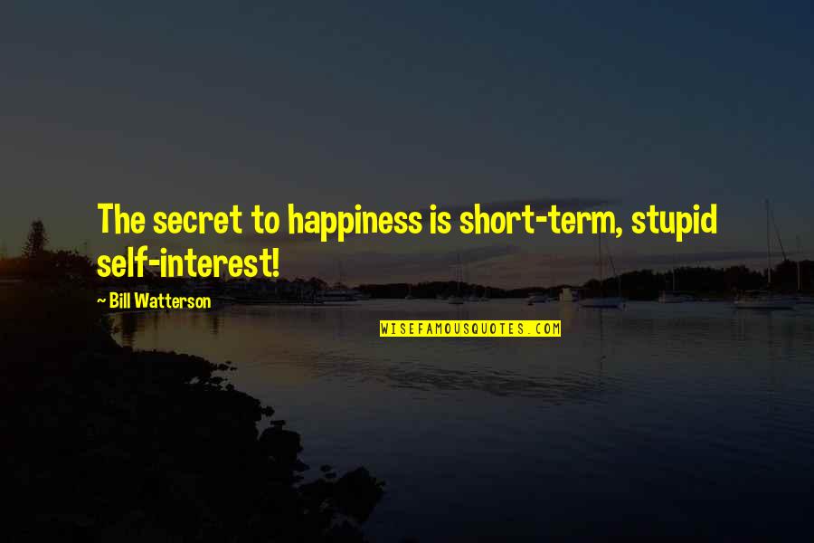 Secret Self Quotes By Bill Watterson: The secret to happiness is short-term, stupid self-interest!