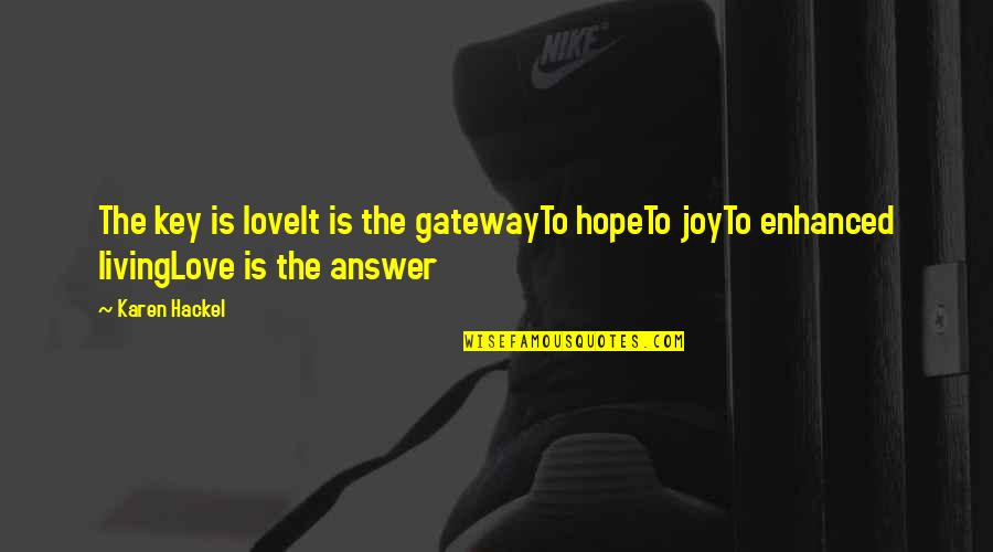 Secretan Theodolite Quotes By Karen Hackel: The key is loveIt is the gatewayTo hopeTo