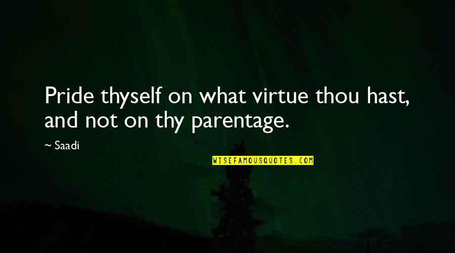 Secretan Theodolite Quotes By Saadi: Pride thyself on what virtue thou hast, and