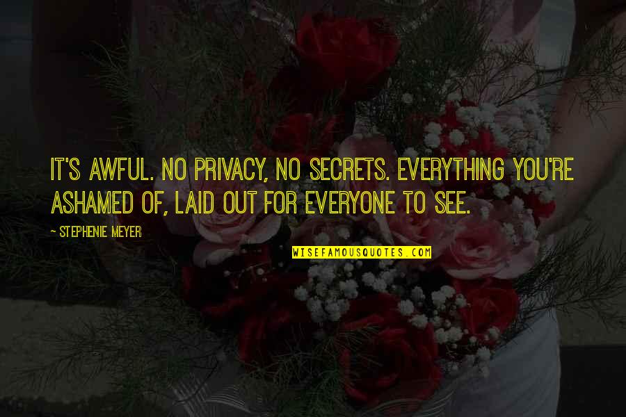 Secrets Out Quotes By Stephenie Meyer: It's awful. No privacy, no secrets. Everything you're