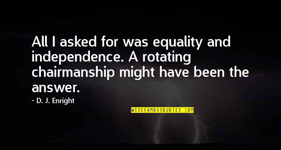 Security Intelligence Quotes By D. J. Enright: All I asked for was equality and independence. Security Intelligence Quotes By D. J. Enright: All I asked for was equality and independence.