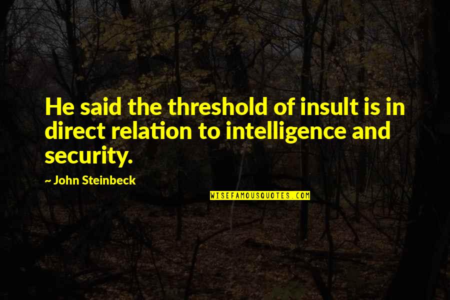 Security Intelligence Quotes By John Steinbeck: He said the threshold of insult is in Security Intelligence Quotes By John Steinbeck: He said the threshold of insult is in