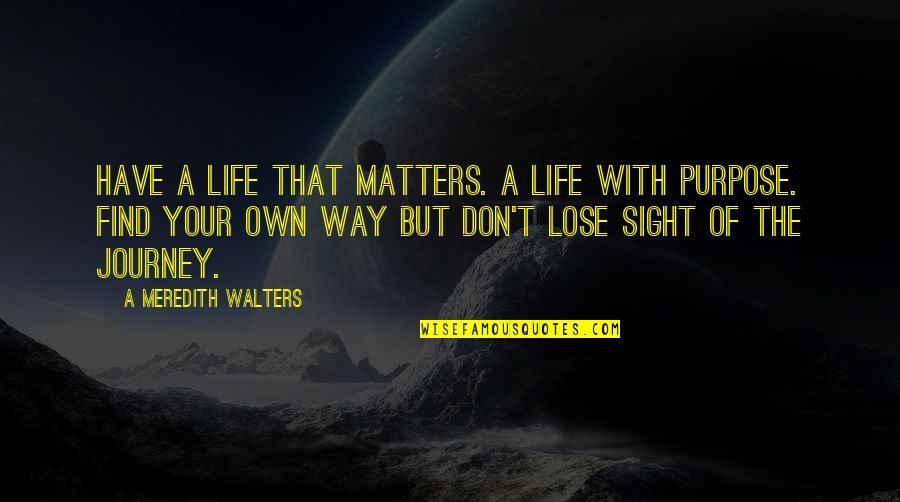 Sedates Quotes By A Meredith Walters: Have a life that matters. A life with