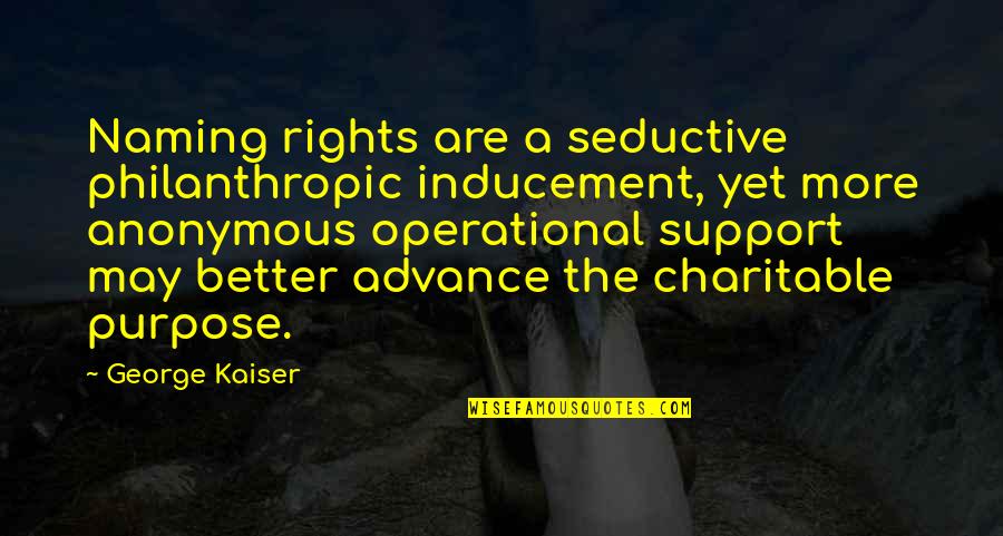 Seductive Quotes By George Kaiser: Naming rights are a seductive philanthropic inducement, yet Seductive Quotes By George Kaiser: Naming rights are a seductive philanthropic inducement, yet