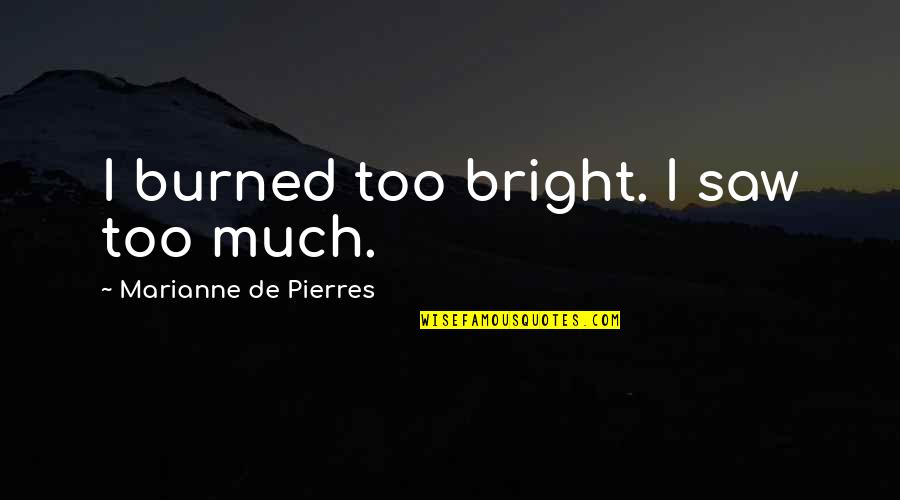 Seebeck Gallery Quotes By Marianne De Pierres: I burned too bright. I saw too much. Seebeck Gallery Quotes By Marianne De Pierres: I burned too bright. I saw too much.