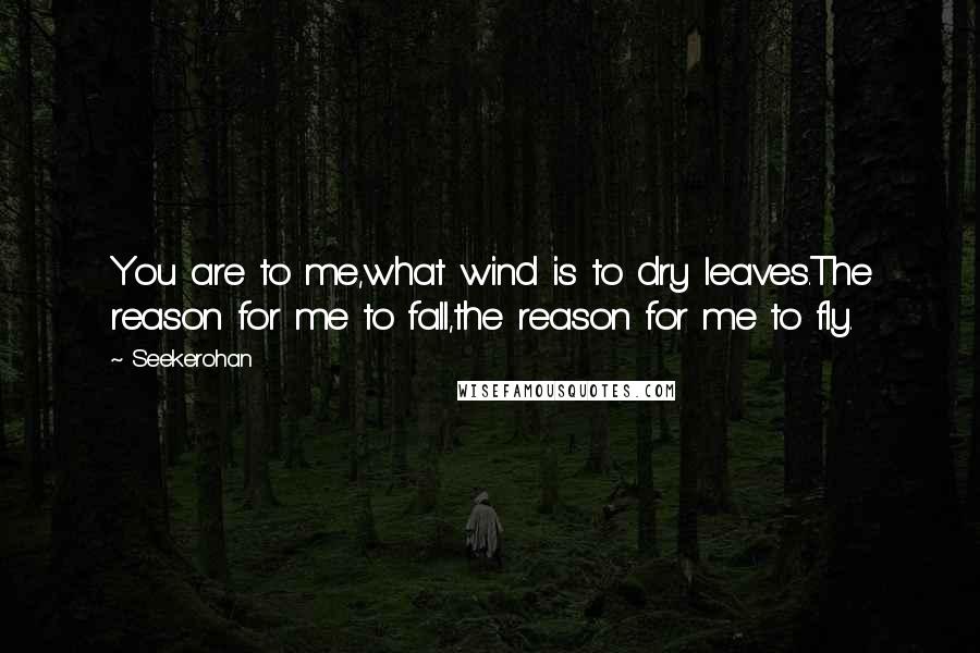 Seekerohan quotes: You are to me,what wind is to dry leaves.The reason for me to fall,the reason for me to fly.