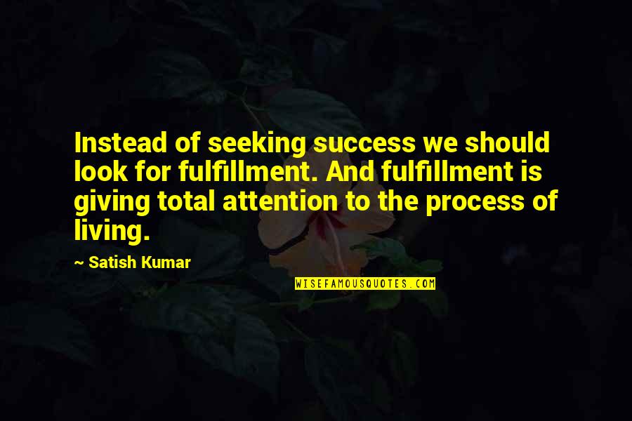 Seeking Success Quotes By Satish Kumar: Instead of seeking success we should look for