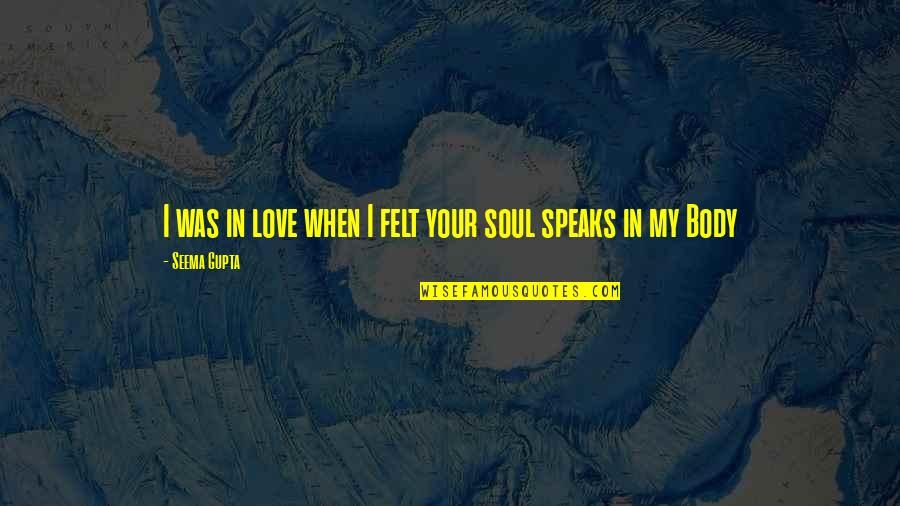 Seema Gupta Quotes By Seema Gupta: I was in love when I felt your