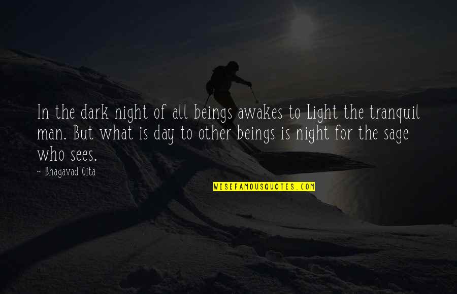 Sees The Day Quotes By Bhagavad Gita: In the dark night of all beings awakes