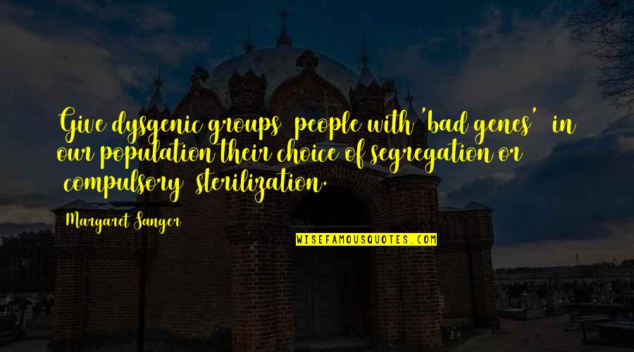Segregation Quotes By Margaret Sanger: Give dysgenic groups [people with 'bad genes'] in