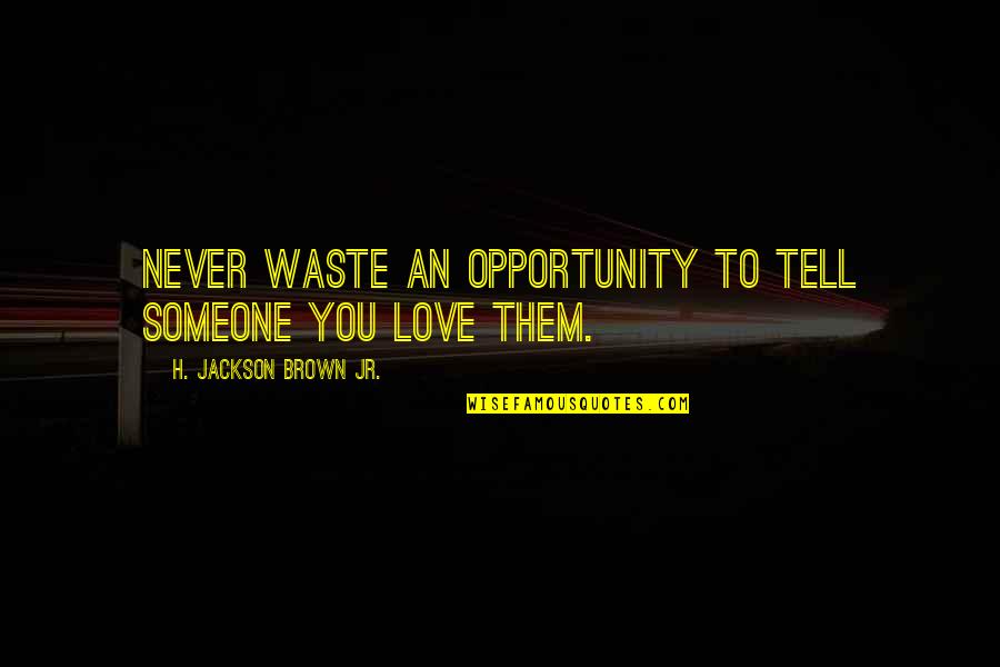 Seija Simola Quotes By H. Jackson Brown Jr.: Never waste an opportunity to tell someone you Seija Simola Quotes By H. Jackson Brown Jr.: Never waste an opportunity to tell someone you